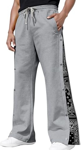 AIEOE Herr hiphopbyxor tryckknappar säckiga byxor mönster tryck joggingbyxor Y2K streetwear S-3XL, Ljusgrå, M