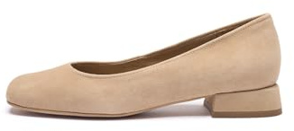 RYCHENKO Damballerinaskor, beige mocka, fyrkantig spets, 3,5 cm blockklack, klassiska slip-on-pumps för kontor och vardag, Beige, 35 EU