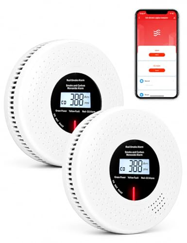 MOES Détecteur Intelligent de Fumée et Monoxyde de Carbone Zigbee, 2 Pcs | Passerelle Zigbee requise, durée de vie 10 ans, données LCD en temps réel, alarme 85 dB, contrôle par application