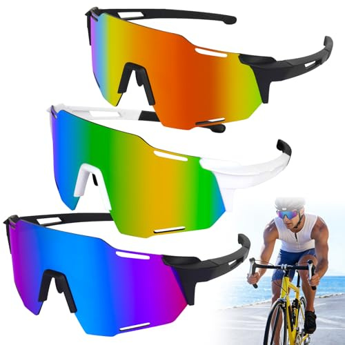 LYPPUL Lot de 3 lunettes de soleil de sport rapides pour homme et femme - Polarisées - Coupe-vent UV400 - Pour VTT, vélo de course, cyclisme, ski, rave
