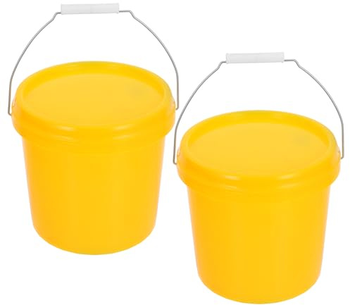 NIYANGLE 2pcs Plastic Water Buckets with Lid 5l Capacity, Safe and Comfortable to Hold, No Burr, Yellow Reusable Storage Buckets for Home and Garden Use