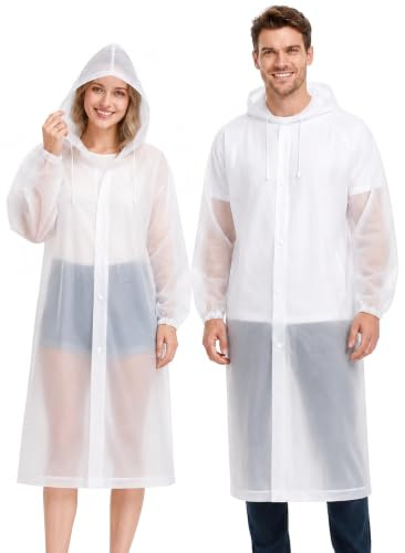 SilverChry Vuxen vattentät poncho i eva, 2 delar regnrock, Vit/brun, one size
