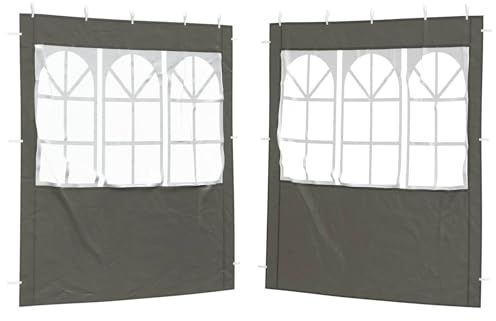 HFXHIJXQ Partyzelt Seitenteile 2er Set Anthrazit - 200 x 195 cm PE Pavillon Seitenwände mit Fenstern - Sichtschutz Windschutz für Gartenpavillon und Outdoor Events