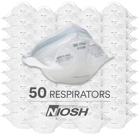 3M N95 Disposable Respirator, VFlex Particulate Respirator 9105S, Small Size, Box of 50, NIOSH Approved, Sweeping, Sanding, Grinding, Sawing, Bagging, Dust