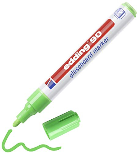 edding 90 glassboard marker - light green - 1 glass pen - round nib 2-3 mm - washable window marker pen - for writing and marking on glass surfaces such as windows and glassboards - dry-wipeable