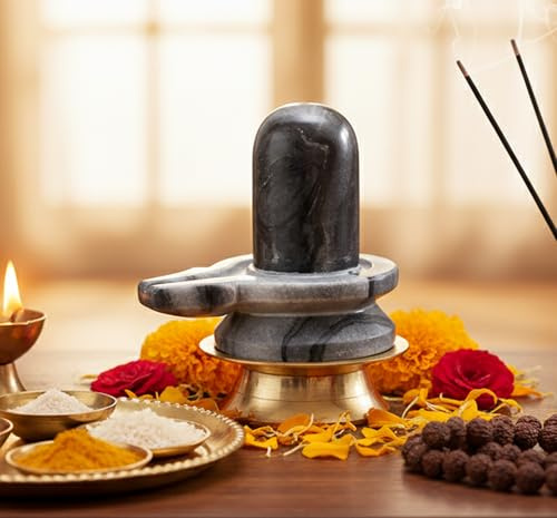 KLEO Marmor Stein Shiva Lingam Shiv Leng Idol Murti Statue (3.5 Grau)