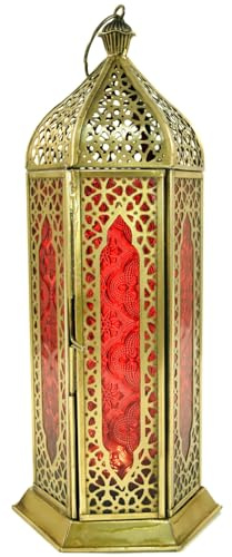 GURU SHOP Orientalische Metall/Glas Laterne in Marrokanischem Design, Windlicht, rot