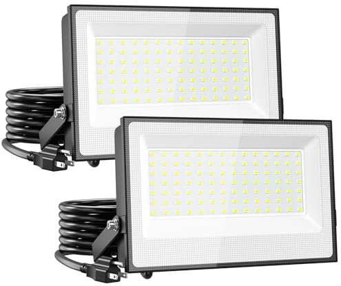 Onforu 120W Flood Lights Outdoor,12000lm Bright LED Work Light with Plug,Daylight White LED Flood Lighting, IP66 Waterproof Security Yard Lights for Yard Garage Stadium 2 Pack