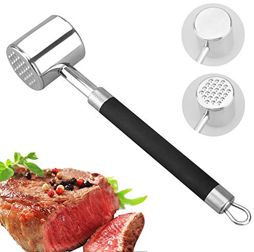 Stainless Steel Meat Tenderizer Hammer, Dishwasher Safe, Black