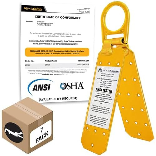 KwikSafety - Charlotte, NC - GATOR [CASE PACK: 7 PCS] Reusable Roof Anchor ANSI Tested OSHA Compliant Bracket Roofing Fall Protection System D Ring Roof Safety Hinge Commercial Residential
