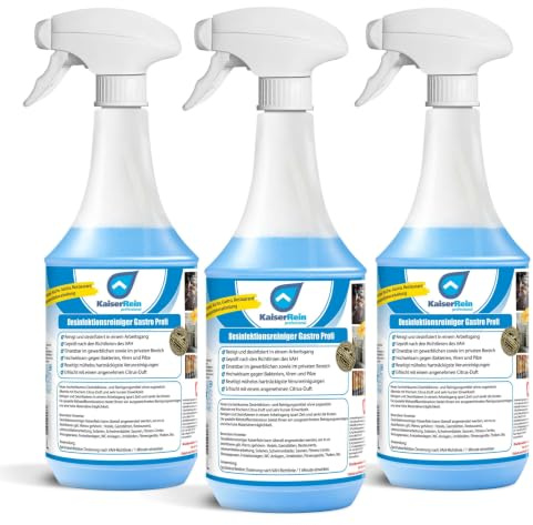 KaiserRein Profi Desinfektionsreiniger Gastro Küche 3x 1L - Hochwirksame Reinigung und Desinfektion speziell für den Lebensmittelbereich - Sprühbarer Küchenreiniger