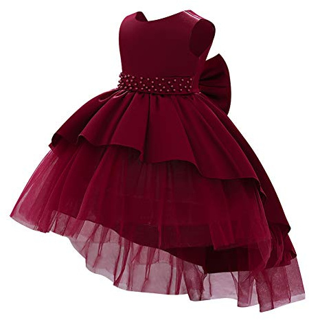 FYMNSI Vokuhila - Vestito da damigella d'onore, da principessa, elegante, per feste, compleanni, balli, rosso vivo, 18-24 Mesi