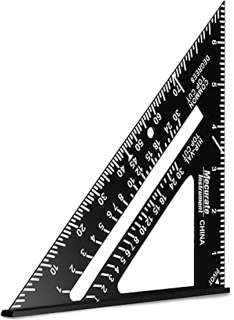 Mecurate Rafter Square, 7 inch Triangle Carpenter Square Die-cast Aluminum Alloy for Woodworking and Carpentry