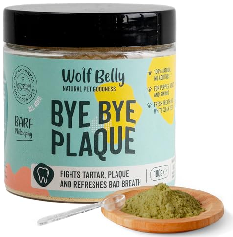 Wolf Belly - Zahnsteinentferner für Hunde und Katzen 100% Natürlich (180 g) Alternative zur Zahnbürste und Zahnpasta | Zahnpflege in Pulverform | Reduziert Mundgeruch - Made in Europe