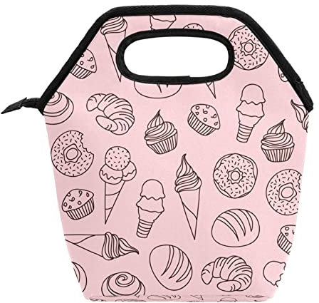 Scatole per il pranzo isolate per bambini, dessert, gelati, ciambelle, torta, pasti, contenitori per donne, uomini, picnic all'aperto, con cerniera