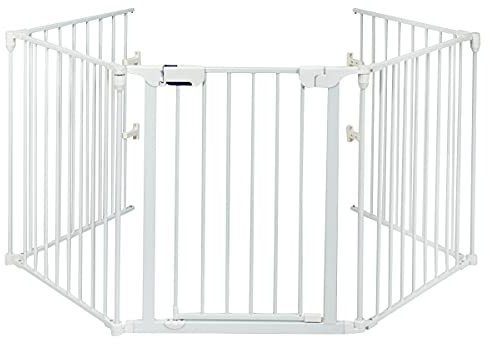 Maxmass Baby Playpen, 5/6/8 Panels Freestanding Pet Gate with Lockable Door & Rotatable Panel, Foldable Fireplace Safety Barrier for Kids Pets Christmas Tree (5 Panels: 290 x 74 cm, White)