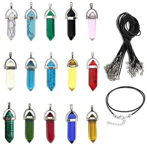 Morofme 15 Set Chakra Kristalle Edelsteine für kinder Erwachsene, Energiebilanz Heilsteine Glückssteine, Sechseckige Reiki Meditation Edelstein Chakra Steine mit DIY schwarzer Kette