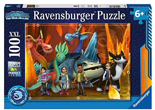 Ravensburger Puzzle Dragons Die 9 Welten - 100 XXL Teile Puzzle ab 6 Jahre | 100 XXL Teile Dragons Puzzle, Kinderpuzzle ab 6 Jahre, Ravensburger Qualität
