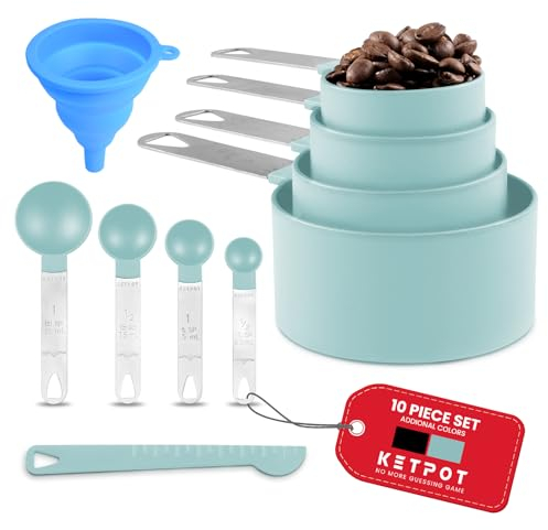 KETPOT 9-Piece Measuring Cup Set for Baking and Cooking, Includes 4 Measuring Cups, 4 Measuring Spoons, 1 Leveler, for Liquid & Dry Ingredients, Suitable for American Recipes