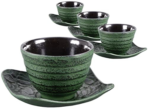 tea4chill Gusseisen Teetasse mit Untertasse Misaki dunkelgrün 100ml. Traditionelle asiatische Gusseisen Teebecher im Set mit Untersetzer. Ideal Ergänzung für Gusseisen Teekanne.