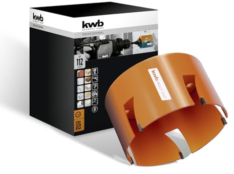 kwb Lochsäge Ø 112 mm mit hochtemperaturgelöteten, diamantgeschliffenen Zähnen, schneller Spanabfuhr, 6-mm-Zentrierbohrer für den universellen Einsatz