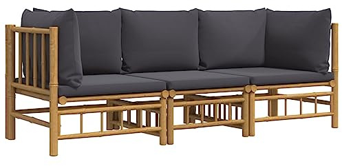 vidaXL Garten Lounge Set 3-TLG., Gartenmöbel Set mit Dunkelgrauen Kissen, Sitzgruppe für Garten Terrasse, Modular Sofa Garnitur Loungemöbel, Bambus