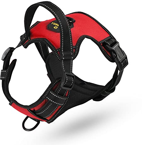 MASBRILL Hundegeschirr Grosse Hunde, Anti Zug Hundegeschirr Einstellbare mit Reflexstreifen und Steuergriff Brustgeschirre Hund Weich Atmungsaktiv Hunde Geschirr zum Gehen und Joggen(Rot L)