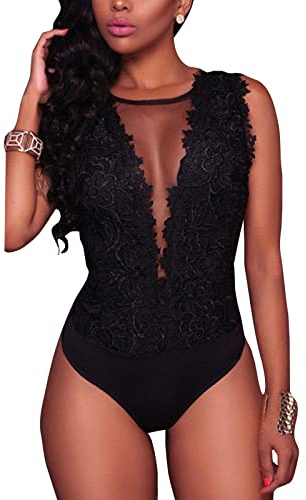 EGSDMNVSQ Body Femmes élégant Corps Tulle Dentelle Combinaison Col En V Profond Lingerie Sans Manches Babydoll Vêtements De Nuit Transparent Plage Poncho Robe De Plage