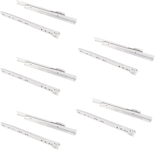 AERREGI Guida Binario con Cuscinetti a Rulli per Cassetto, Verniciato Bianco, 250 mm, Set di 5 Pezzi (40 cm)