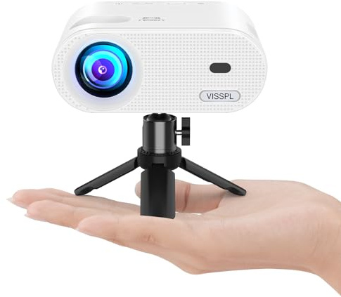 Mini Projector, VISSPL Full HD 1080P Video Projector, Portable Outdoor Projector with Tripod, Kids Gift, Home Theater Movie Phone Projector Compatible with Android/iOS/Windows/TV Stick/HDMI/USB