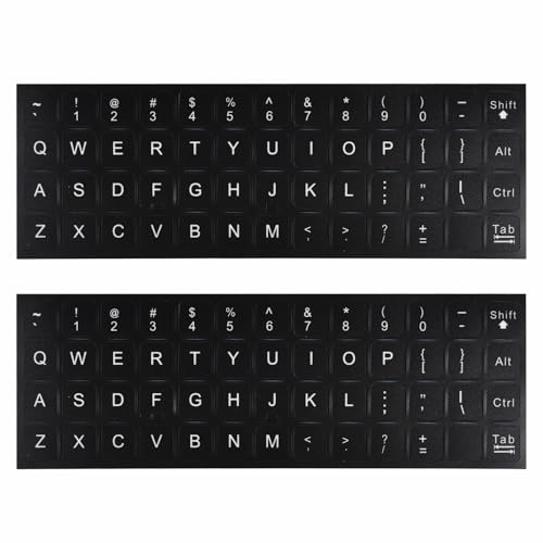 Universal English Keyboard Stickers - 2 Pack, Black Background With White Lettering for Computer, Laptop, Notebook, Desktop