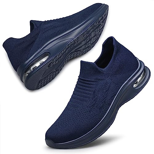 Womens Walking Shoes Non Slip Running Shoes Breathable Workout Shoes Lightweight Gym Sneakers Navy Blue Size 8