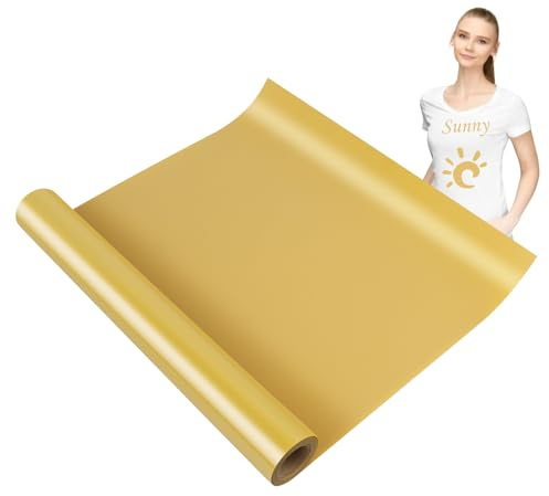KEWUZY Plotterfolie Textil Gold, 30.5cm × 5m Heat Transfer Vinyl Flexfolie Rollen, Transferfolie Plotter Flexfolie für Eisen Heiße Presse, T-Shirts & Mehr Stoffen, DIY Muster
