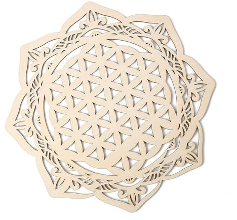 Man-dala de la Flor de la Vida Decoración de Pared de Madera, 28cm Símbolo Espiritual de Geometría Sagrada para Meditación Yoga, Escultura de Pared para Decoración del Hogar Dormitorio Sala de Estar