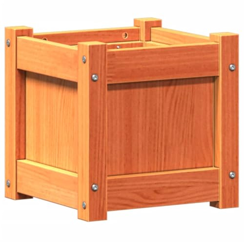 vidaXL Garden Planter Flower Pot - Outdoor, Solid Pine Wood, Rustic Wax Brown Finish for Patio/Garden/Balcony - 31cm Square, Easy Assembly