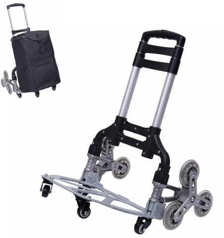 Aluminium Transportkarre klappbar-Dreifach höhenverstellbarer Griff-Abnehmbarer wasserdichter Tasche-inkl. Elastisches Seil, Treppensackkarre klappbar, Treppensteiger mit Hartgummireifen, Sackkarre