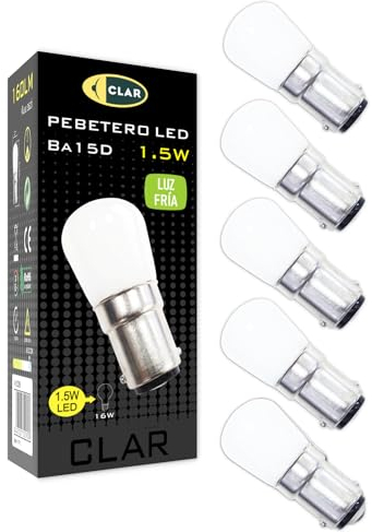 CLAR - Lampadina Macchina da Cucire, Lampade LED a Baionetta, Lampadine per Cappa, Lampadine per Cappa da Cucina, Lampadina per Cappa da cucina, BA15D 1,5W 230V 6000ºK (Pack 5)