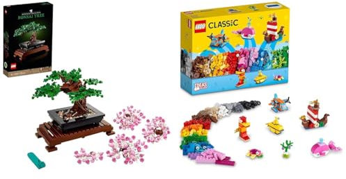 LEGO 10281 Icons Bonsai Tree Set for Adults, Plants Home Décor Set with Flowers & Classic Creative Ocean Fun 11018 Building Kit; With 6 Mini Builds, Including a Viking Ship