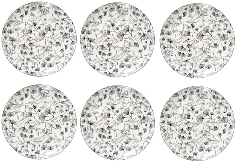 Secret de Gourmet Lot De 6 Assiettes Plates En Porcelaine à Motif Floral - Blanc/noir - D 27 Cm