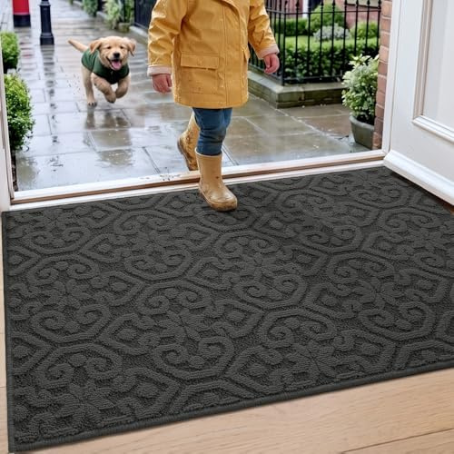 DEXI Indoor Door Mat 60 x 90 cm, Dirt Trapper Doormat, Charcoal