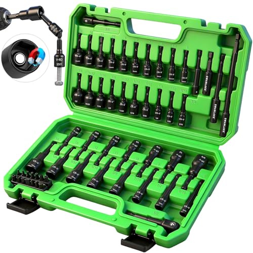 55-Piece Magnetic Nut Driver Set, Metric & SAE 1/4 Hex Shank, Impact Socket Adapters, Snappy Driver Bits, Drill Bit Extension, 14PCS Screwdriver Bit Set