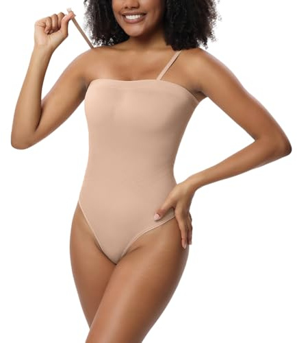 SHEKINI Body Donna Elegant Senza Spalline Body Contenitivo Modellante Donna Sexy Shapewear Bodysuit Schiena Scoperta Bodys Senza Maniche con Tracolla Rimovibile Snellente Pancia Piatta Body Shaper