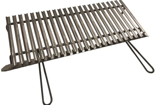 Graticola in acciaio inox, griglia per barbecue con sistema recupera grassi con piedini in ferro (80x35 cm)