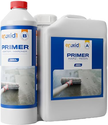 epoxid1® Epoxidharz mit Härter EP-Grundierung - Epoxy Primer, Haftgrund für Bodenbeschichtung, Garage, Werkstatt & Keller, Spezialgrundierung - 2K Epoxid-Harz für Fußboden (~5m² (1.5kg))