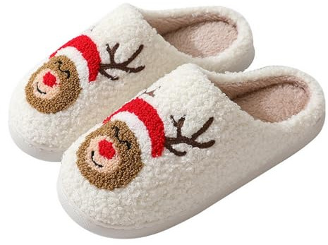 NIBESSER Fluffiga plyschtofflor för kvinnor och män unisex mjuka plysch luddiga hemskor inomhus utomhus par vinter varma mysiga hus tofflor halkfri sula, älg, 35.5/36 EU