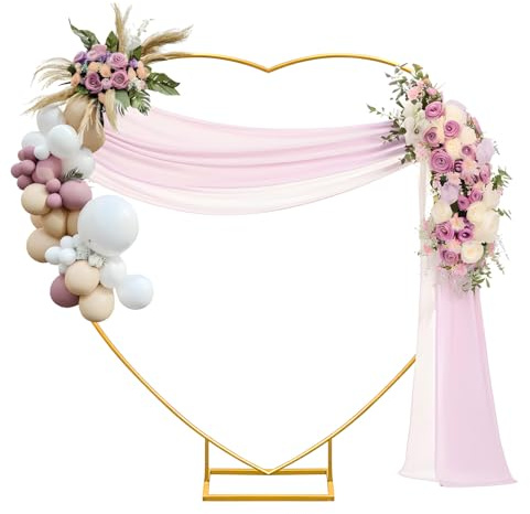 Fiita 6.6FT Large Size Metal Balloon Arch Kit, Wedding Heart Arch Stand, Love Balloon Column Arch Frame for Wedding, Bridal, Valentine's Day, Engagement and Birthday Party Supplies (Gold)
