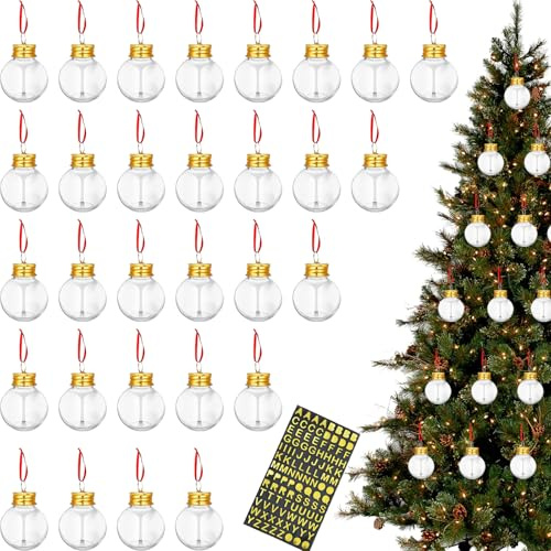 30 Stück Weihnachten Alkoholkugeln Befüllbar - Alkohol Baum Ornamente, Wasserflasche Birnen Form, Klar Kunststoff Anhänger Kugel (Transparent)