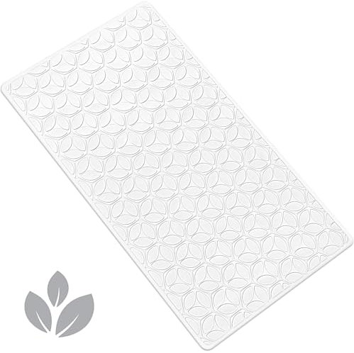 WRISIN Non-Slip Rubber Bathtub Mat with Suction Cups, 16 × 28 Inch (White)