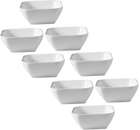 Amosfun 8pcs White Ceramic Dip Bowls Set 8x8x3.4cm Square Sauce Dishes for Sushi Seasoning and Food Sauces Kitchen Spice Container