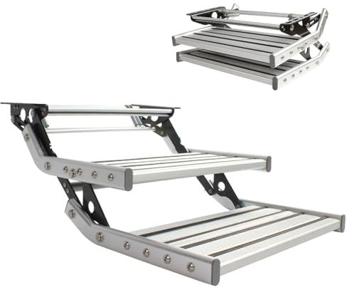 guoyjmm Marchepieds Pliables Manuel, Marchepied pour Camping-Car, Marche Pied Caravan, Alu Marchepied, Chargeable jusqu'à 150 Kg, pour Camping-Car, Caravane, Remorque, Camion,2-WithoutLight